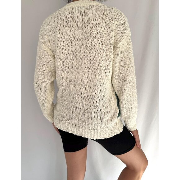 80s vintage floral embroidered applique fairy grandma long sleeved knit sweater - Picture 5 of 9